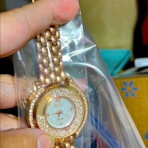 Geneva Women's Rose Gold Tone Watch with Crystal Detailing